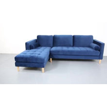 Navy Blue Velvet Upholstery Corner Couch Living Room Furniture Right Chaise Lounge Sectional Sofa Modern
